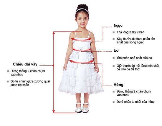 Bảng size váy cho bé gái