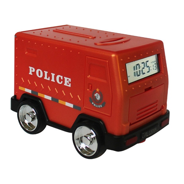 Junbaby Két sắt mini đồ chơi xe cảnh sát kết hợp đồng hồ